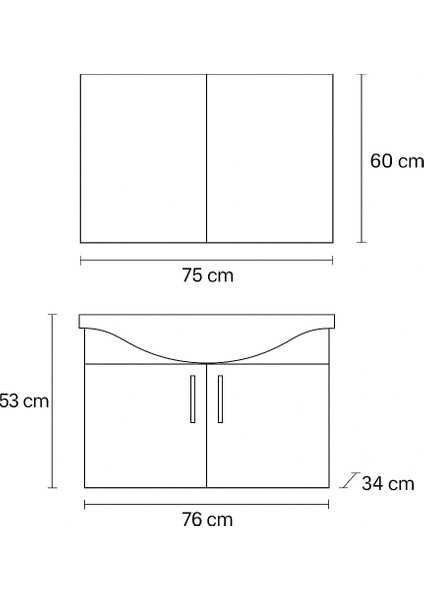 Nova 80 cm %100 Mdf Antrasit Renkli, Oval Seramik Lavabolu, Alt- Üst Dolap Banyo Dolabı Takımı