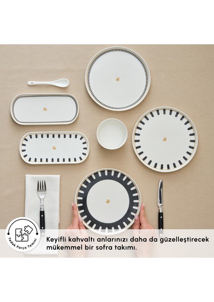 Stream Bone Kore 22 Parça 6 Kişilik Desenli Kahvaltı Takımı Beyaz Altın Renk modelleri