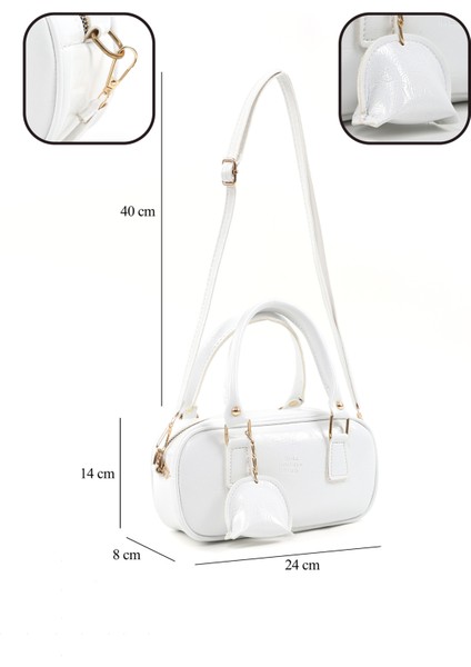 Kırışık Dokulu Beyaz SHK207 Suni Deri Charm Detaylı Fermuarlı ,askılı El, Kol ve Omuz Çantası fırsatları