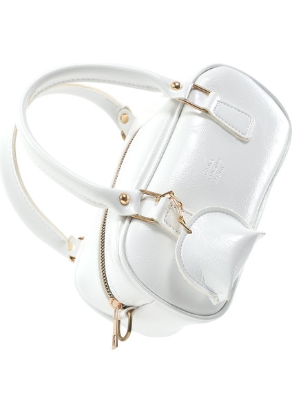 Kırışık Dokulu Beyaz SHK207 Suni Deri Charm Detaylı Fermuarlı ,askılı El, Kol ve Omuz Çantası