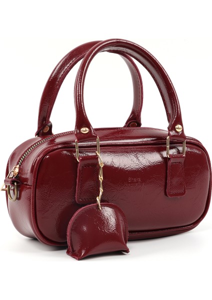 Kırışık Dokulu Bordo SHK207 Suni Deri Charm Detaylı Fermuarlı ,askılı El, Kol ve Omuz Çantası fiyatları