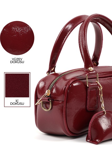 Kırışık Dokulu Bordo SHK207 Suni Deri Charm Detaylı Fermuarlı ,askılı El, Kol ve Omuz Çantası indirimleri