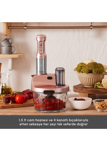 Mastermaid Prosteel Cam Mutfak Robotu Uzun Blender Ayaklı 6 Bıçaklı 2500 W Rosegold