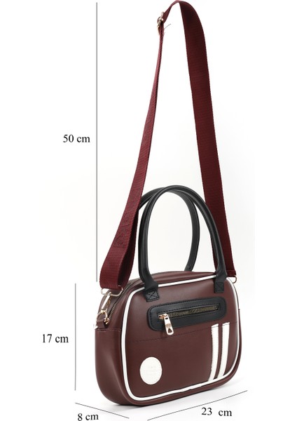 Bordo/siyah/beyaz SHK225 Suni Deri ,fermuarlı Iki Bölmeli ,kolon Askılı El, Kol ve Omuz Çantası fiyatları