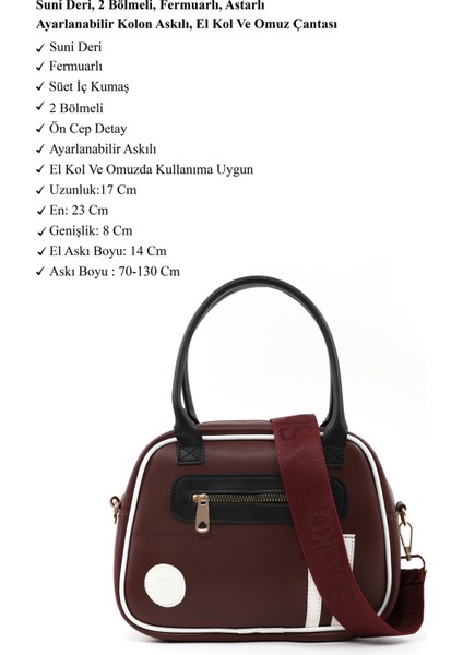 Bordo/siyah/beyaz SHK225 Suni Deri ,fermuarlı Iki Bölmeli ,kolon Askılı El, Kol ve Omuz Çantası modelleri