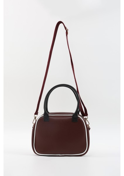 Bordo/siyah/beyaz SHK225 Suni Deri ,fermuarlı Iki Bölmeli ,kolon Askılı El, Kol ve Omuz Çantası fırsatları