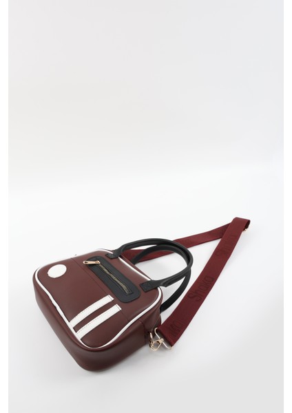 Bordo/siyah/beyaz SHK225 Suni Deri ,fermuarlı Iki Bölmeli ,kolon Askılı El, Kol ve Omuz Çantası