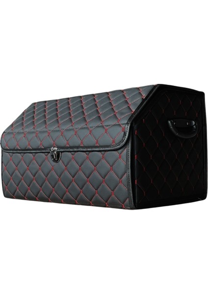 Deri Oto Bagaj Çanta Kapitone – Kırmızı Dikişli-Siyah