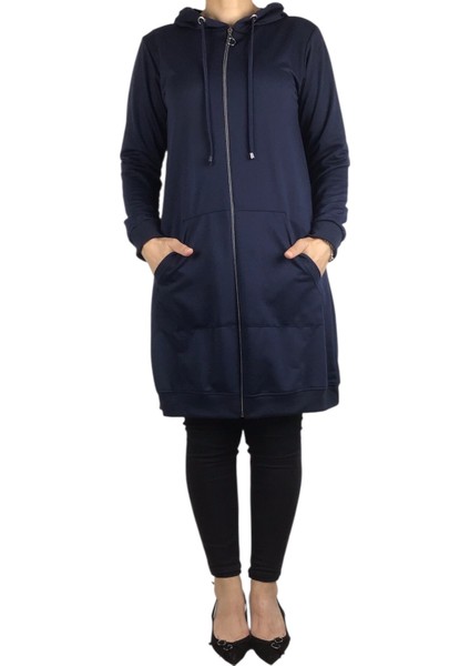 Kadın Kapşonlu Önü Fermuarlı Kanguru Cepli Kristal Kumaş Ceket fiyatları