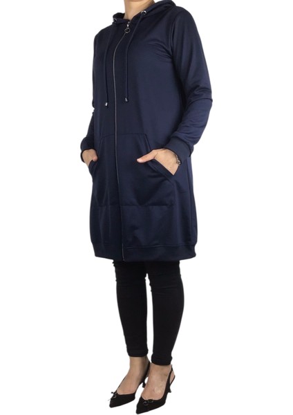 Kadın Kapşonlu Önü Fermuarlı Kanguru Cepli Kristal Kumaş Ceket modelleri