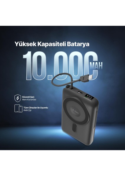 Recharger M LCD 10.000MAH Magsafe Uyumlu Pd 20W Usb-C Dahili Kablolu Stantlı Taşınabilir Hızlı fiyatları