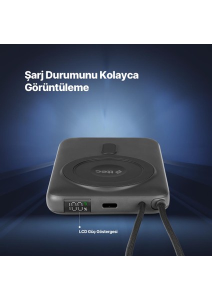 Recharger M LCD 10.000MAH Magsafe Uyumlu Pd 20W Usb-C Dahili Kablolu Stantlı Taşınabilir Hızlı indirimleri