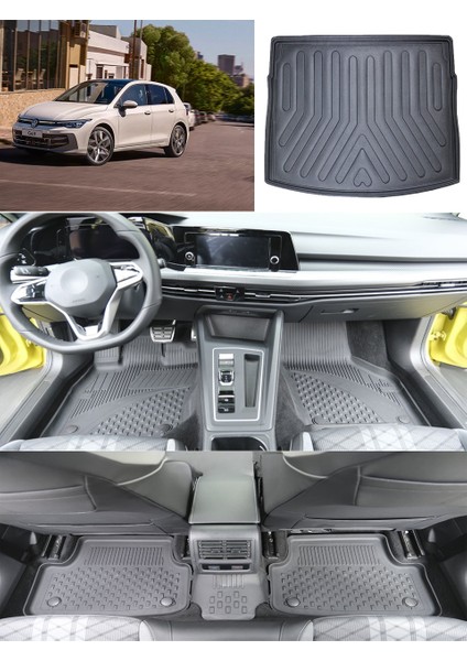 Volkswagen Golf 8 Otomatik 2021 ve Sonrası 4.5d Paspas Rizline 3D Üst Bagaj Havuzu Set