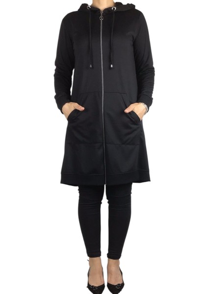 Kadın Kapşonlu Önü Fermuarlı Kanguru Cepli Kristal Kumaş Ceket fiyatları