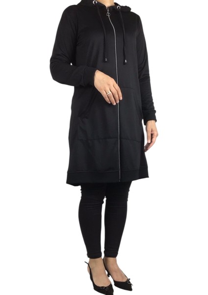 Kadın Kapşonlu Önü Fermuarlı Kanguru Cepli Kristal Kumaş Ceket fırsatları