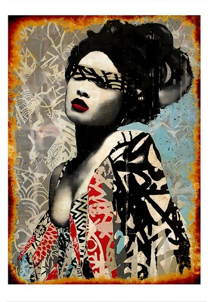 Kadın ve Sözcükler Desenli Ahşap Tablo 50 cm x 70 cm