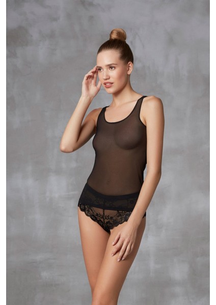 9390 BAYAN POLYAMİD TRANSPARAN SİYAH ATLET