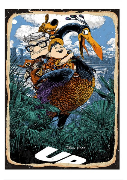 Up Çizgi Film Yukarı Bak Desenli Ahşap Tablo 35 cm x 50 cm