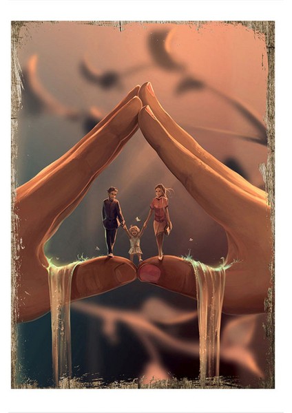 Ahşap Tablo 35 cm x 50 cm Parmak Çocuk ve Aile