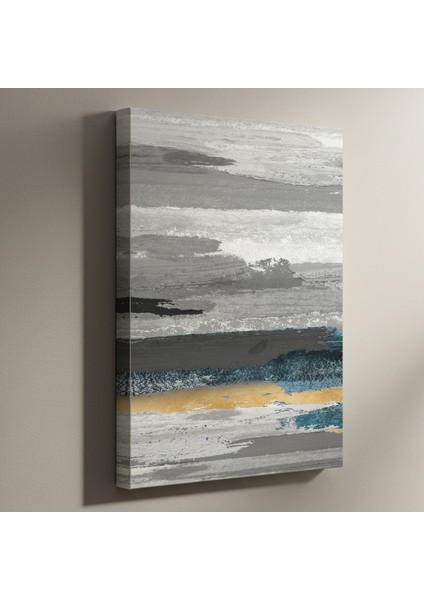 Soyut Gri, Mavi ve Altın Dokulu Tablo