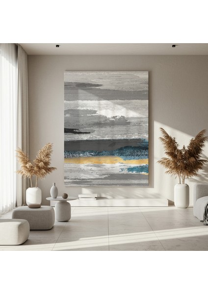 Soyut Gri, Mavi ve Altın Dokulu Tablo fırsatları