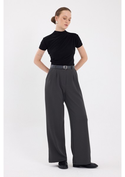 Antrasit Çift Pile Detay Kemerli Kadın Pantolon 5009 fiyatları