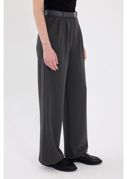 Antrasit Çift Pile Detay Kemerli Kadın Pantolon 5009 modelleri