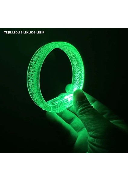 Yeşil LED Işıklı Baskı Yapılabilen Pilli Bileklik Bilezik 1,5 cm Genişlik (3791)