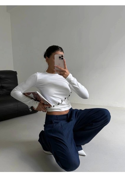 Asimetrik Alt Detaylı Bluz Beyaz modelleri