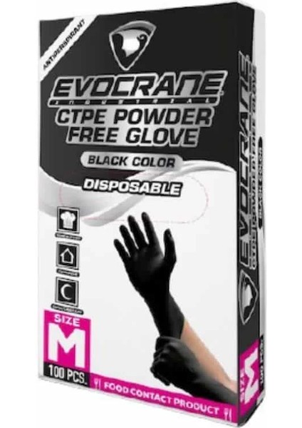 Pudrasız Tek Kullanımlık Siyah Eldiven Medium 100'LÜ