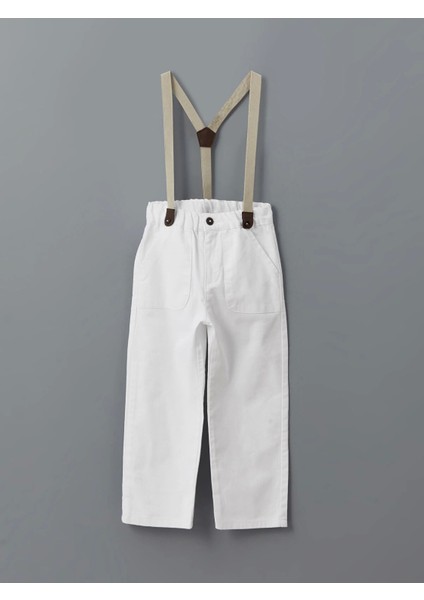 Lcw Kids Beyaz Beli Lastikli Askılı Erkek Çocuk Pantolon