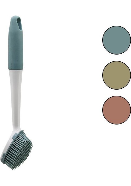 Renkli Silikon Çok Amaçlı Temizlik Fırçası Plastik Saplı=silikon Kılıflı 26.5cm (3791)