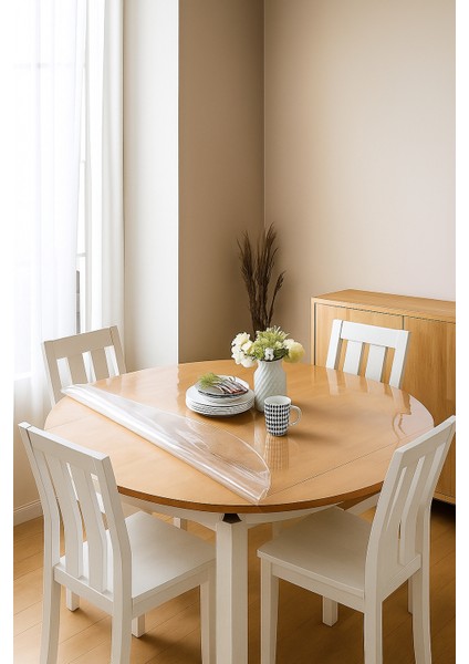 Dekoratif Yuvarlak Şeffaf Masa Örtüsü | 1,5 mm Kalın Pvc Kaymaz Sofra Bezi fiyatları