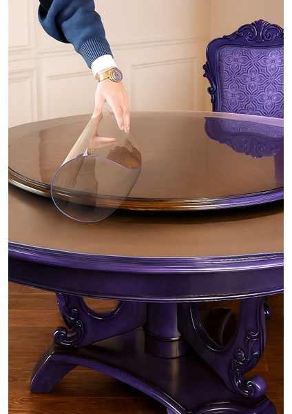 Dekoratif Yuvarlak Şeffaf Masa Örtüsü | 1,5 mm Kalın Pvc Kaymaz Sofra Bezi modelleri