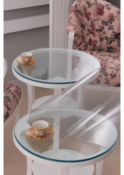 Dekoratif Yuvarlak Şeffaf Masa Örtüsü | 1,5 mm Kalın Pvc Kaymaz Sofra Bezi indirimleri