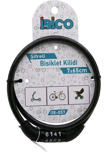 Şifreli Eko - Ince Bisiklet Kilit Çelik Tel Siyah Şeffaf Kılıf 7MMX65CM (3791)