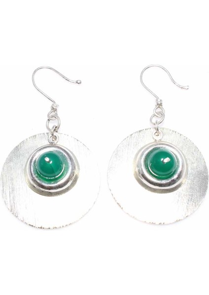 925 Ayar Gümüş Yeşil Akik Taşlı Küpe