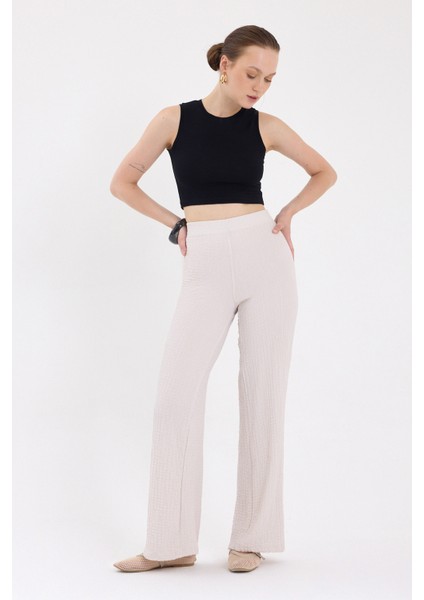 Taş Bol Paça Bel Lastikli Bürümcük Kumaş Pantolon 2466 fiyatları