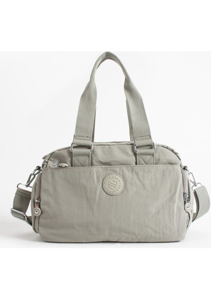 Unisex Krinkıl Kumaş Açık Gri Renkli Omuz ve Çapraz Askılı Çanta