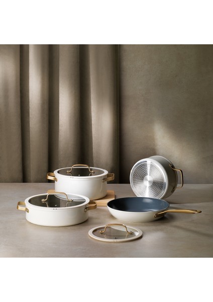 Sapphire Seramik Tencere Seti 7 Parça-Beyaz/gold