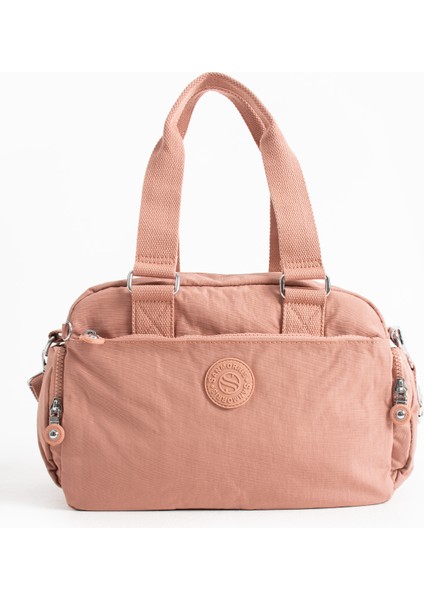 Unisex Krinkıl Kumaş Pembe Renkli Omuz ve Çapraz Askılı Çanta
