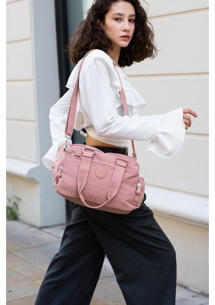 Unisex Krinkıl Kumaş Pembe Renkli Omuz ve Çapraz Askılı Çanta fırsatları