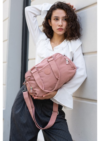 Unisex Krinkıl Kumaş Pembe Renkli Omuz ve Çapraz Askılı Çanta indirimleri