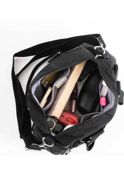 Unisex Krinkıl Kumaş Omuz ve Çapraz Askılı Siyah Renkli Çanta fırsatları