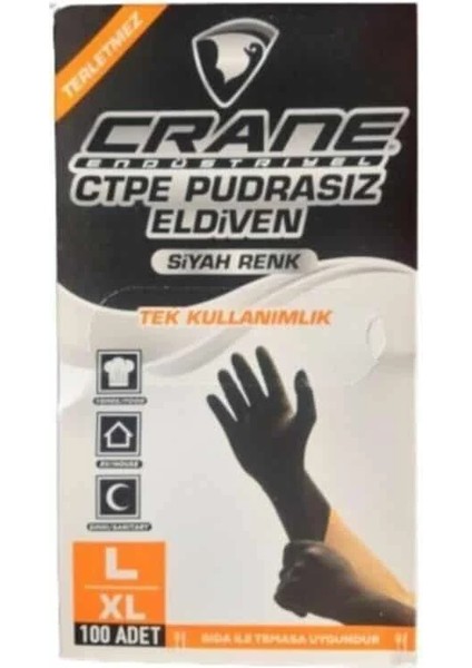 Pudrasız Tek Kullanımlık Siyah Eldiven Large 100'LÜ