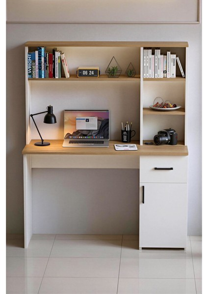 Esse Dolaplı Çekmeceli Kitaplıklı Çalışma Masası Beyaz Çam fırsatları