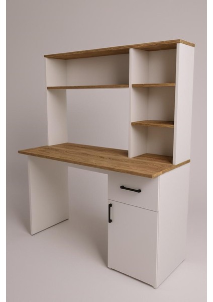 Esse Dolaplı Çekmeceli Kitaplıklı Çalışma Masası Beyaz Çam
