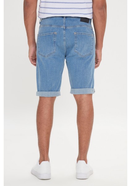 Erkek Mavi Slim Fit Dar Kesim Pamuklu Esnek Denim Şort indirimleri
