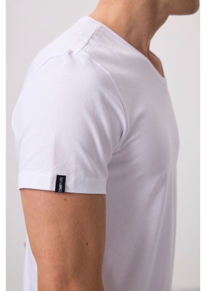 Beyaz Basic Kısa Kol Standart Kalıp V Yaka Erkek T-Shirt - 87912 modelleri