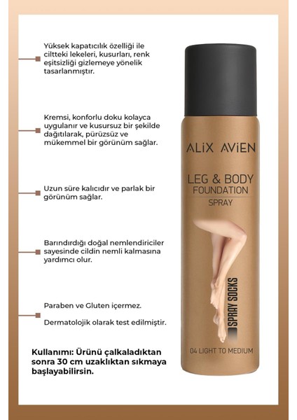 Bacak Fondöteni Light To Medium Bronzlaştırıcı Etki Sprey Çorap - Leg & Body Foundation 75 ml fiyatları